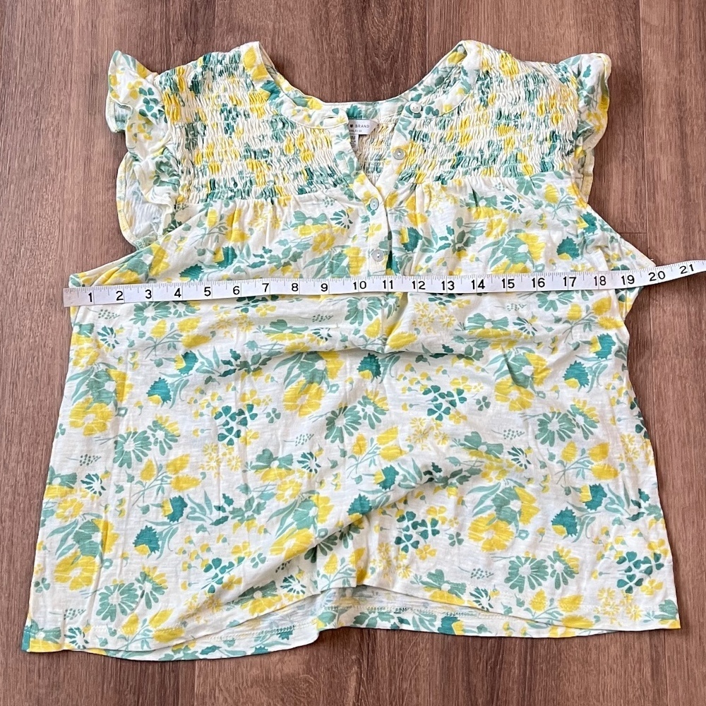 Lucky Brand Lemon Yellow Floral Ruffle Cap Sleeve Top Sz M - Picture 4 of 12